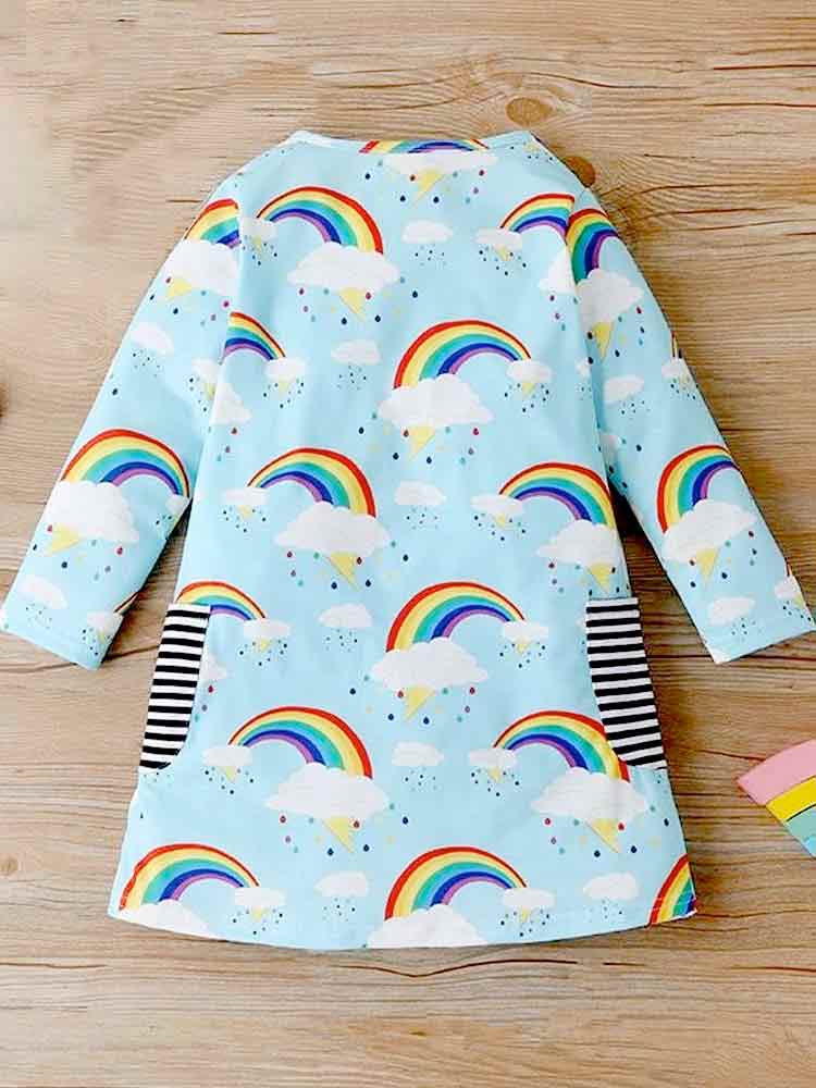 Rainbow Print Girls Dress - Sky Blue - 18 months to 6 Years - Stylemykid.com