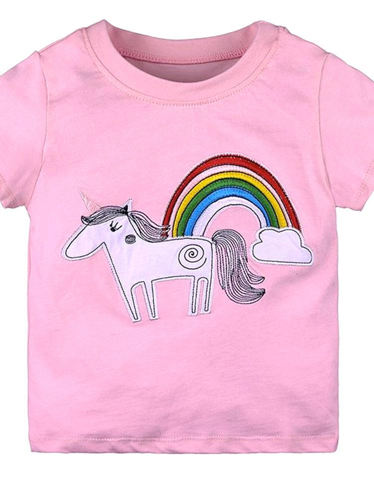 Rainbow Unicorn Girls Pink T-Shirt - Stylemykid.com