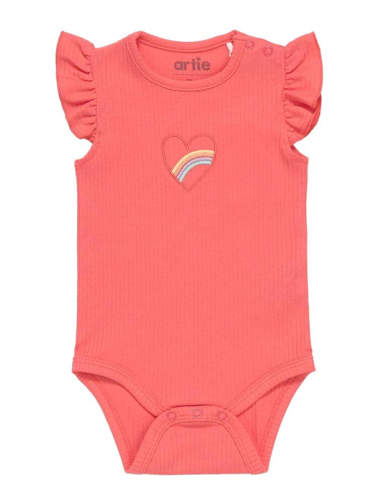 Artie - Bright Pink Rainbow Baby Girl Frill Cap Sleeve Bodysuit - Stylemykid.com