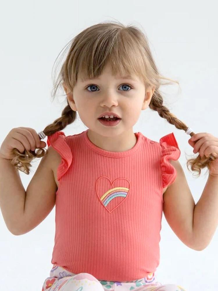 Artie - Bright Pink Rainbow Baby Girl Frill Cap Sleeve Bodysuit - Stylemykid.com