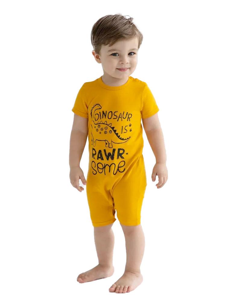 Artie - Rawr- some Dino Baby Boy Romper - Mustard Yellow 0 to 24 months - Stylemykid.com