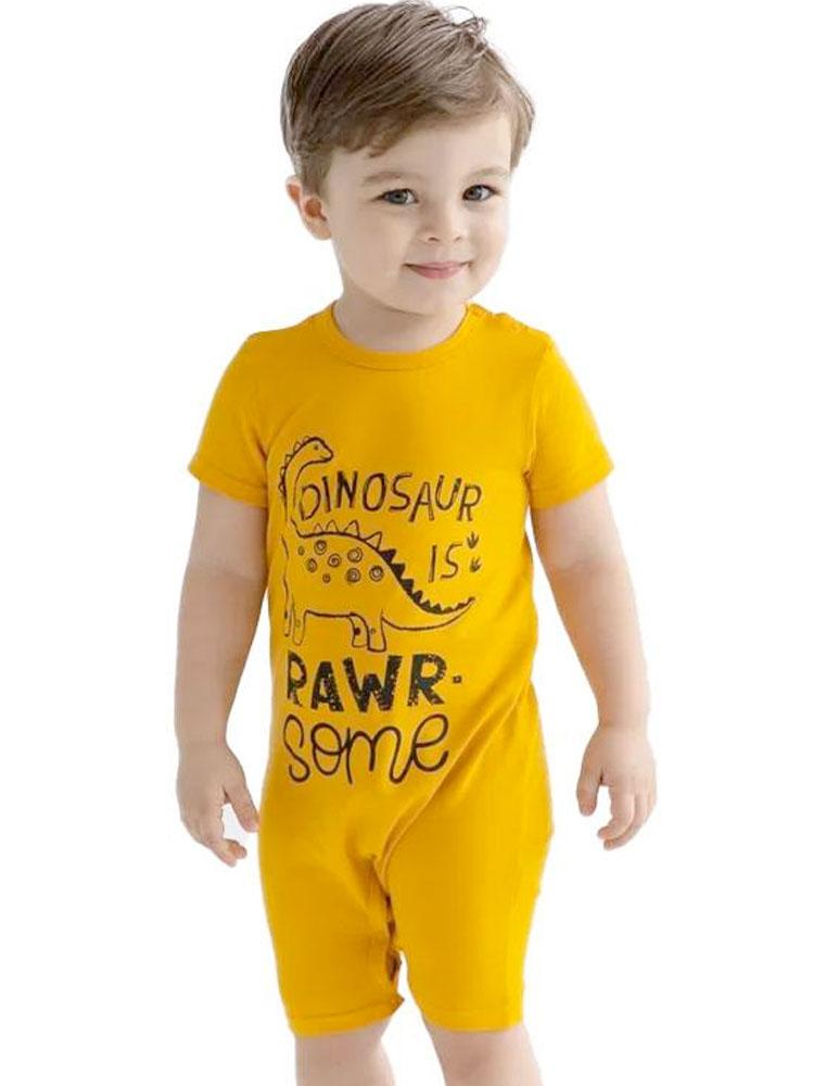 Artie - Rawr- some Dino Baby Boy Romper - Mustard Yellow 0 to 24 months - Stylemykid.com