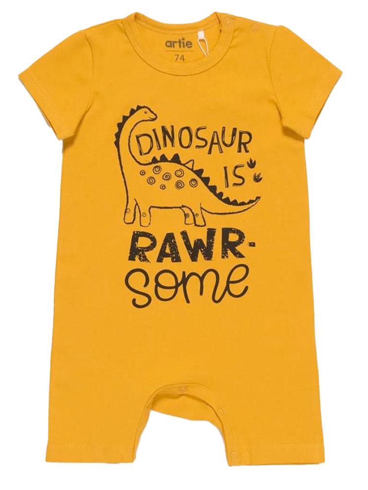 Artie - Rawr- some Dino Baby Boy Romper - Mustard Yellow 0 to 24 months - Stylemykid.com