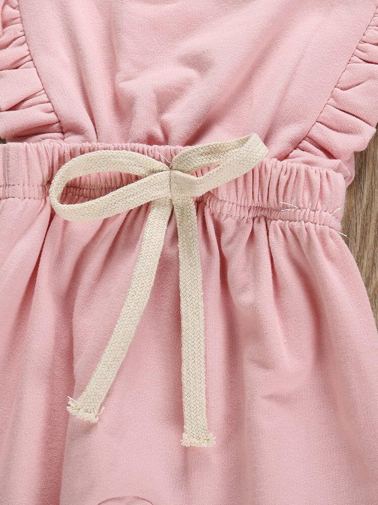 Pink Frill & Shoelace Tie Dungarees Girls Playsuit - Stylemykid.com