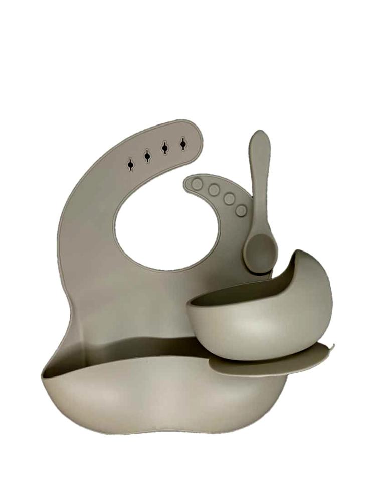 Sage Green Bib Bowl and Spoon - Silicone Baby Bib, Food Bowl and Spoon - Stylemykid.com