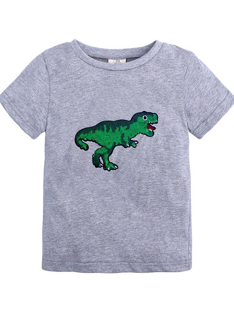 Kids Sequin Dinosaur Grey T-Shirt - Stylemykid.com