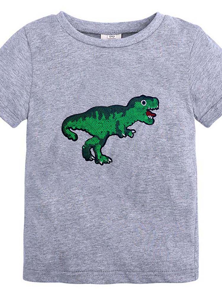 Kids Sequin Dinosaur Grey T-Shirt - Stylemykid.com