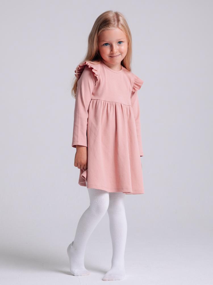 Artie - Pink Girls Ribbed Dress with Ruffles - Rose Forest 12 to 24 Months - Stylemykid.com