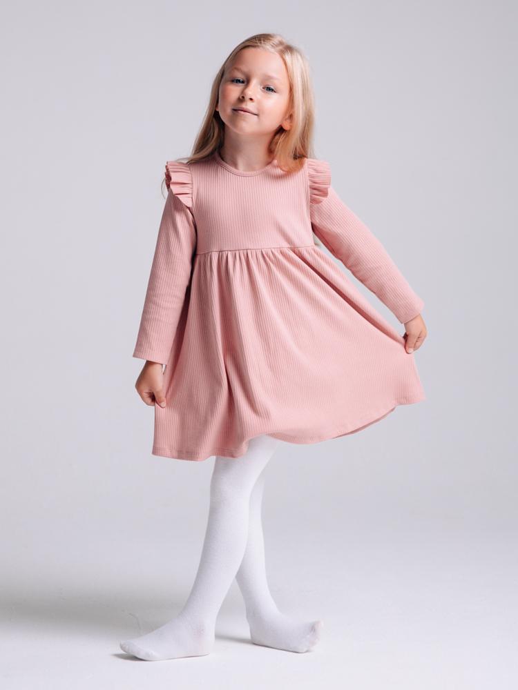 Artie - Pink Girls Ribbed Dress with Ruffles - Rose Forest 12 to 24 Months - Stylemykid.com