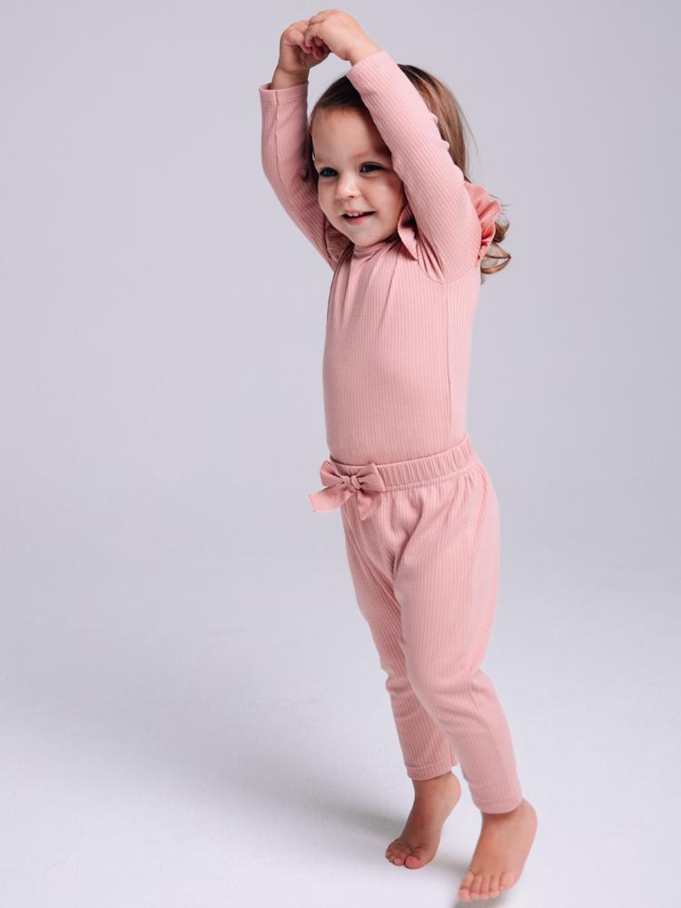 Artie - Ribbed Pink Baby Girls Bow Leggings - Rose Forest - Stylemykid.com