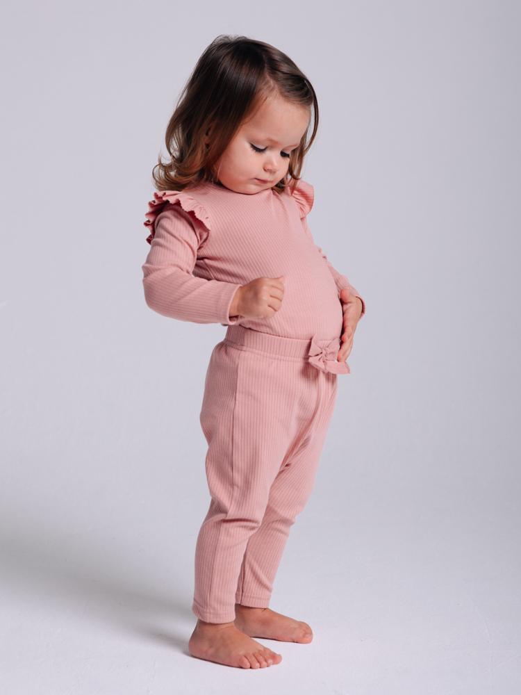 Pink Ribbed Baby Girls Leggings With a Bow
