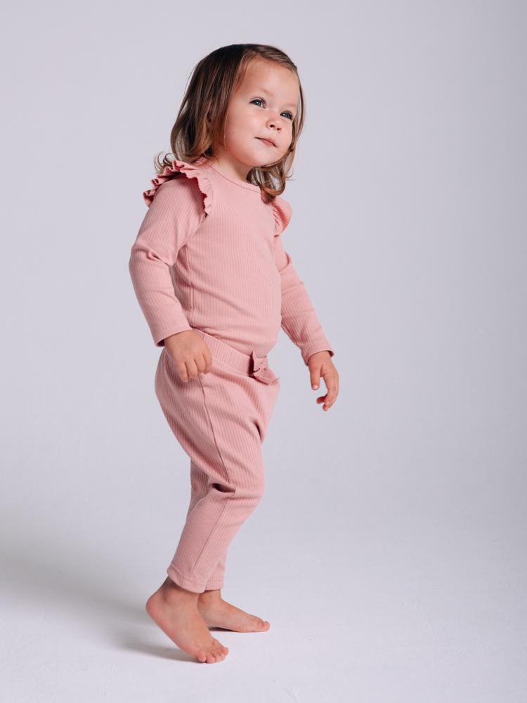 Artie - Ribbed Pink Baby Girls Bow Leggings - Rose Forest - Stylemykid.com