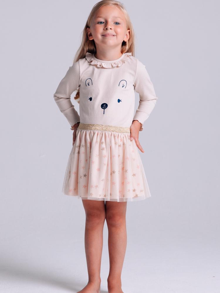 Artie - Princess Bear - Ribbed Pale Pink Long Sleeve Embroidered Top with Ruffled Neck from 12M to 4Y - Stylemykid.com