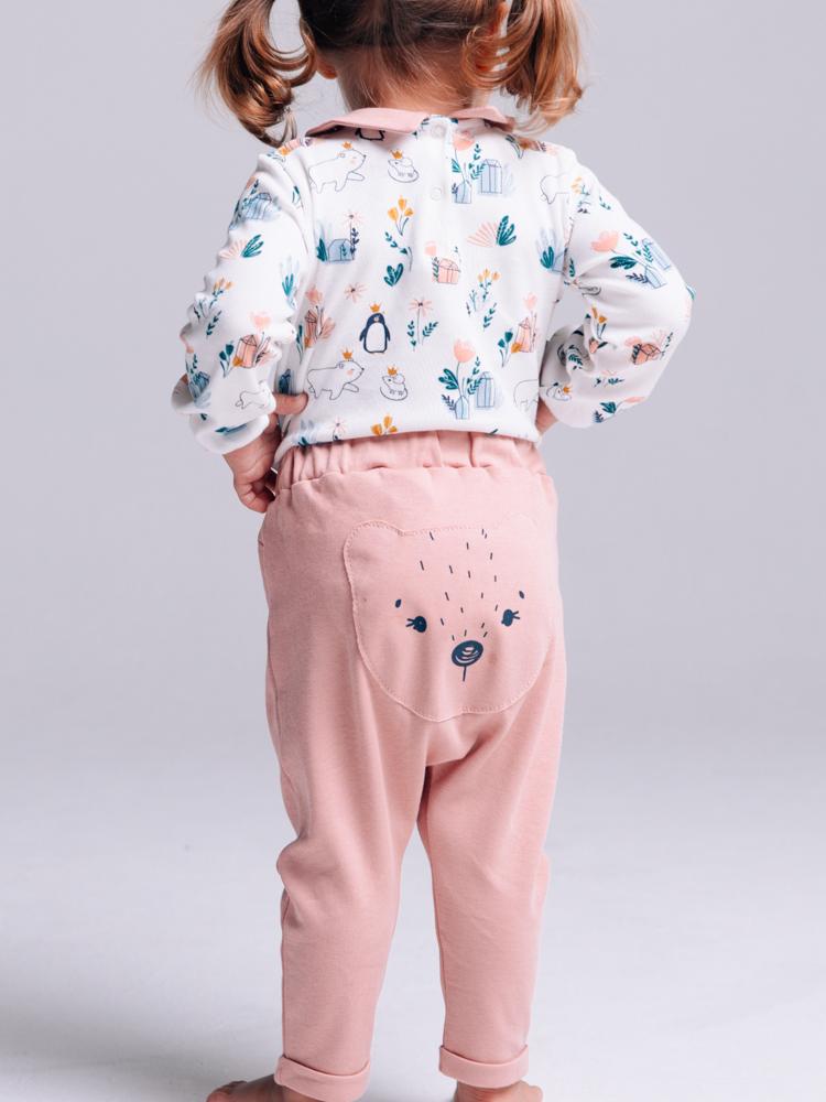 Artie - Princess Bear - Baby Girl Pink Interlock Cotton Bottoms with Bear Bum! Newborn to 3 months - Stylemykid.com