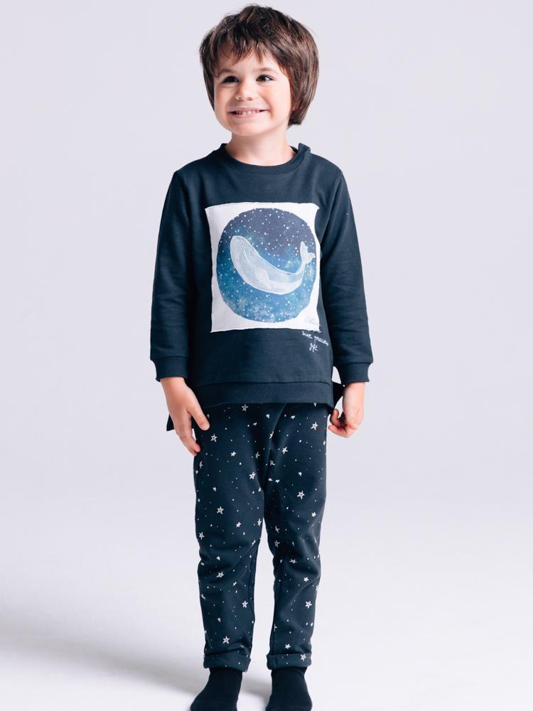 Artie - Starry Starry Night - Dark Blue & White Star Patterned French Terry Trousers 18m to 3Y - Stylemykid.com