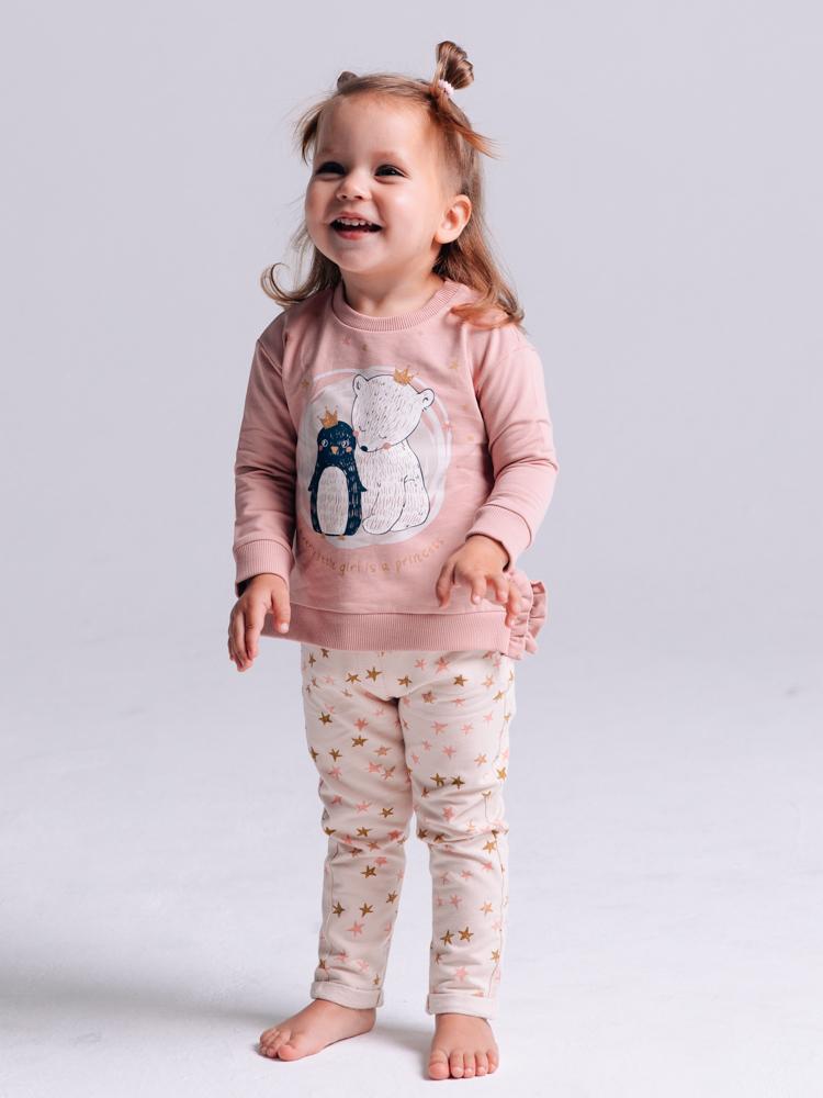 Artie - Princess Bear Starry Pale Pink Girls French Terry Leggings 12M to 4Y - Stylemykid.com