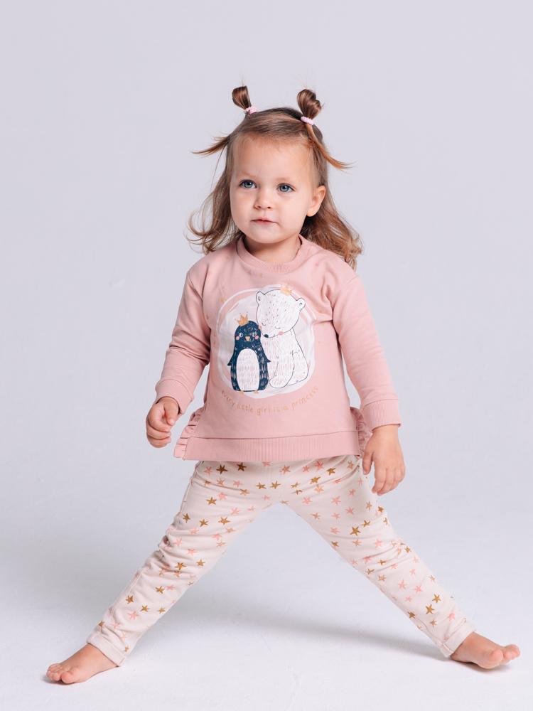 Artie - Princess Bear Starry Pale Pink Girls French Terry Leggings 12M to 4Y - Stylemykid.com