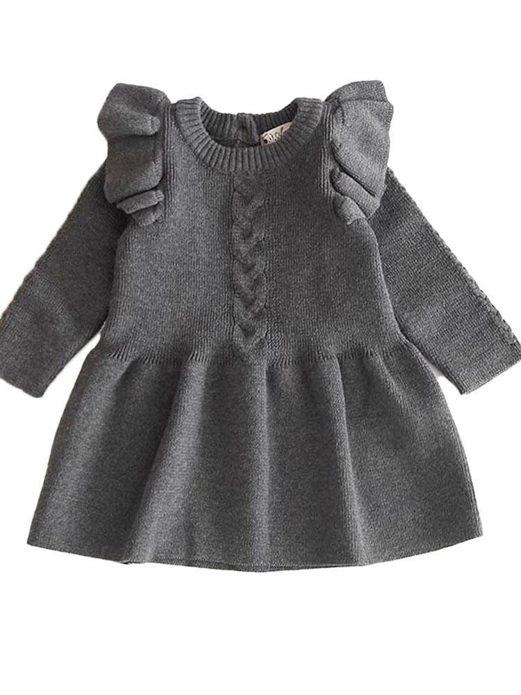 Little Girls Slate Grey Jumper Dress with Frill Design - Stylemykid.com