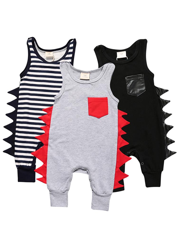 Grey Dino Baby Romper with Red Soft Dino Spikes - Stylemykid.com