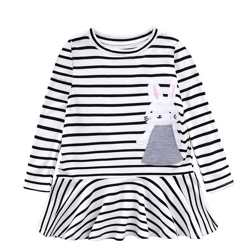 Black and White Striped Bunny Little Girls Dress 4 to 5 years - Stylemykid.com