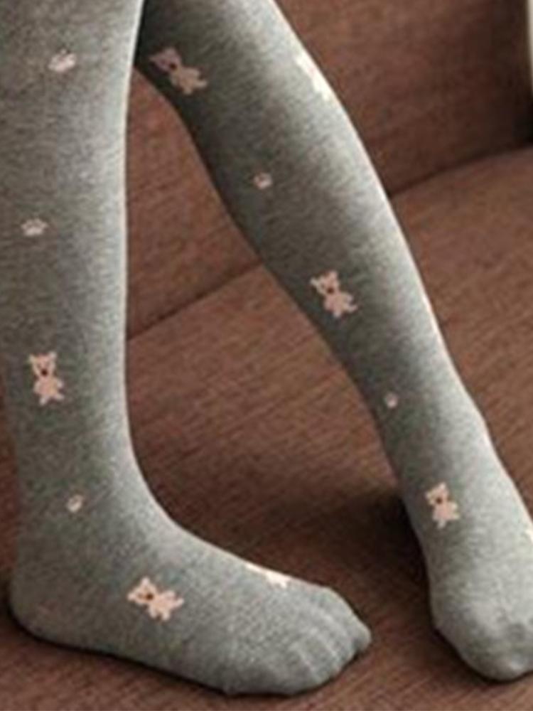 Girls Teddy Bear Tights - Grey - Stylemykid.com