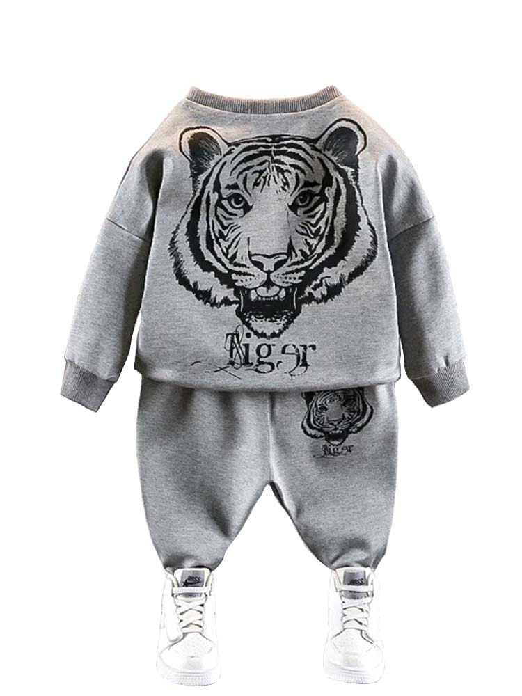 Tiger Face Kids Tracksuit 2 Piece Set - Grey - 2 to 6 Years - Stylemykid.com