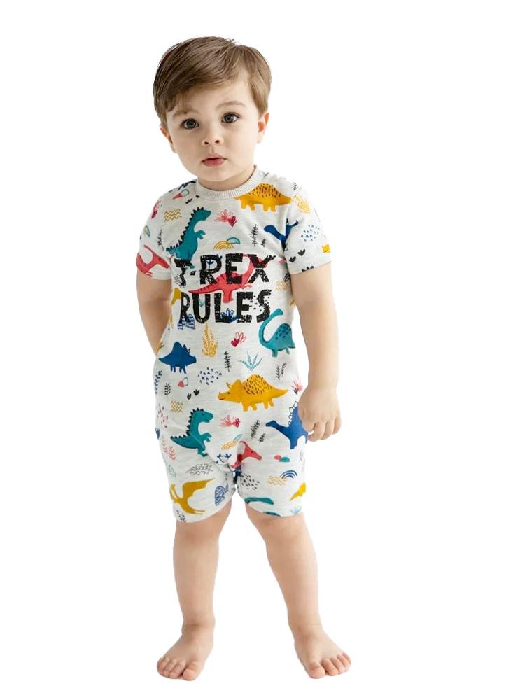 Artie - T Rex Rules Dino Multicoloured Baby Boy French Terry Romper - 0 to 24 months - Stylemykid.com