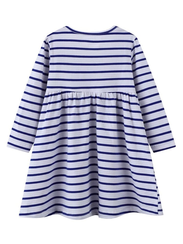 Tweetie Bird - Girls Long Sleeve Blue and White Flared Striped Dress - Stylemykid.com