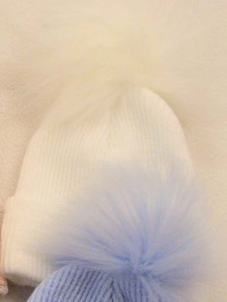 Ribbed Faux Fur Pom Pom Hat - Snow White - 3-24 Months - Stylemykid.com