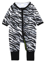 Zebra Print - Black and White Baby Zip Sleepsuit with Turnover Hand & Feet Cuffs - Stylemykid.com