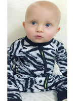 Zebra Print - Black and White Baby Zip Sleepsuit with Turnover Hand & Feet Cuffs - Stylemykid.com