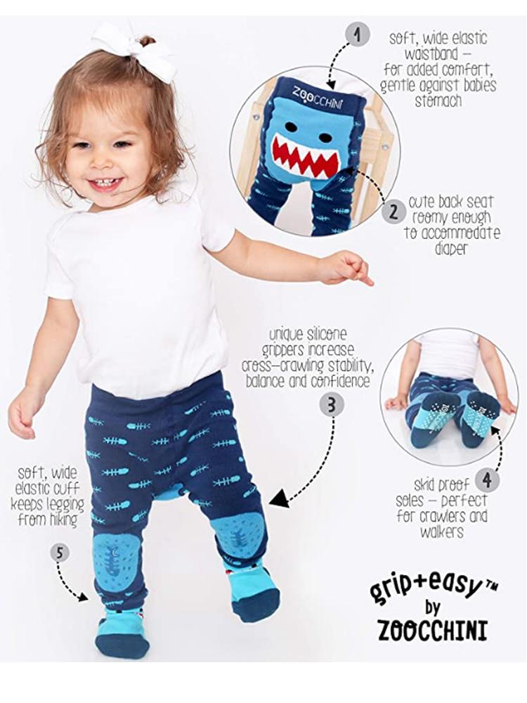 Zoocchini - Baby Leggings & Socks Set - Grip+Easy Comfort Crawlers - Sherman the Shark 12 to 18 Months - Stylemykid.com