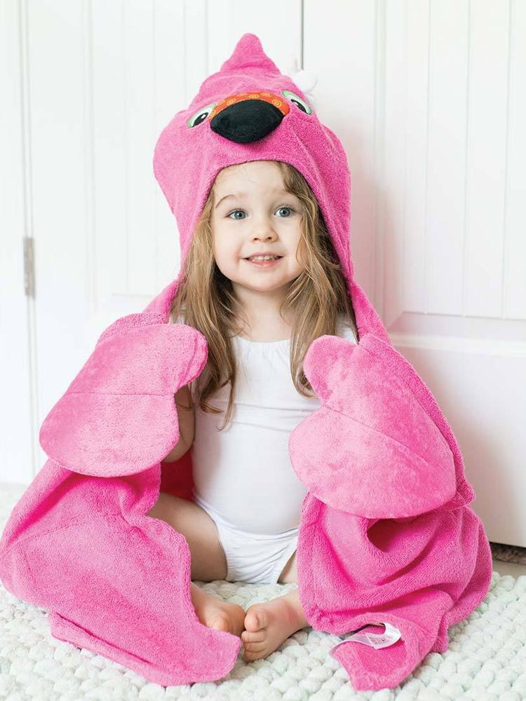 Zoocchini - Cotton Kids Hooded Animal Towel - Florie the Flamingo - Age 2 years up - Stylemykid.com